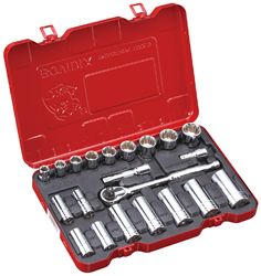 3/8"  Набор торцевых головок и торцевых головок удлиненных, дюймовый, 21 предмет